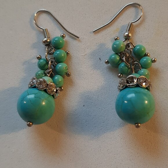 Handmade Jewelry - Brand New Turquoise Earrings Round Drops